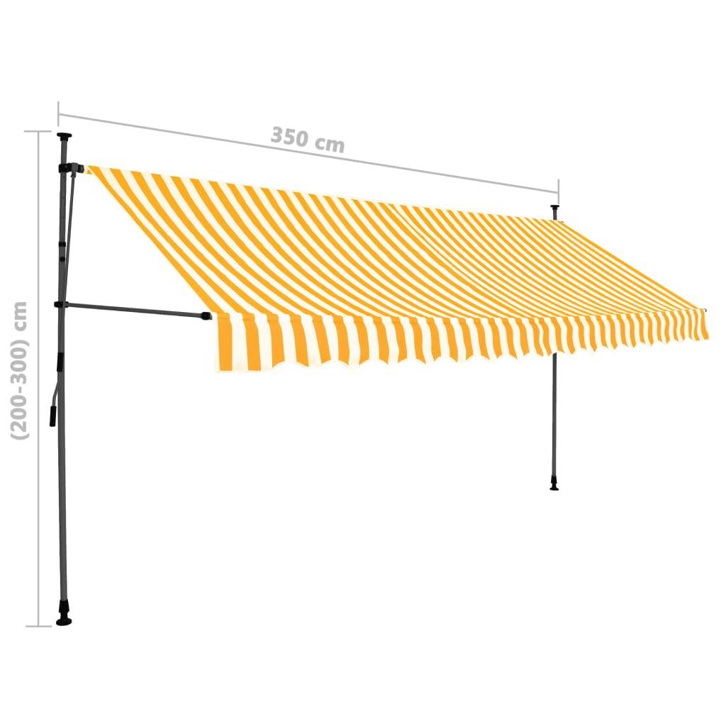 vidaXL izvelkama markīze ar LED, manuāla, 350 cm, balta un oranža