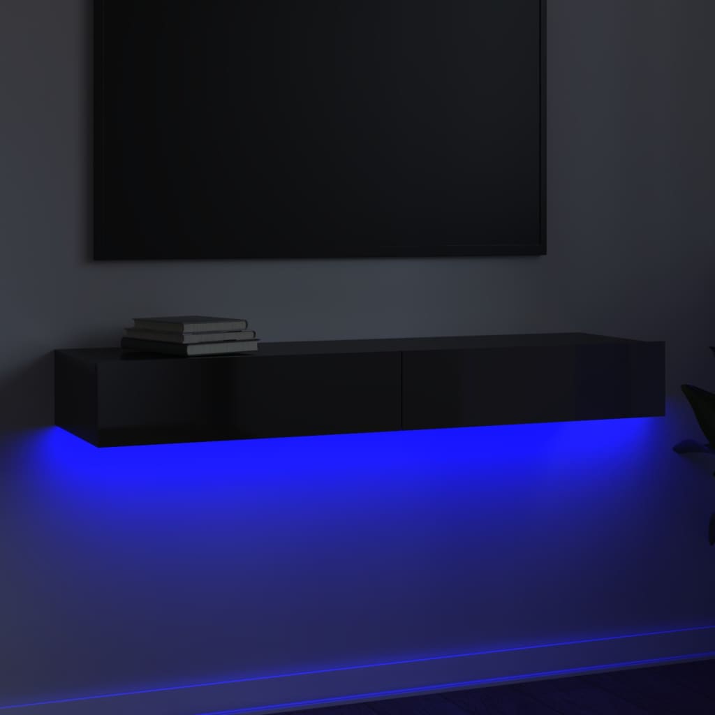 vidaXL TV galdiņš ar LED lampiņām, spīdīgi melns, 120x35x15,5 cm