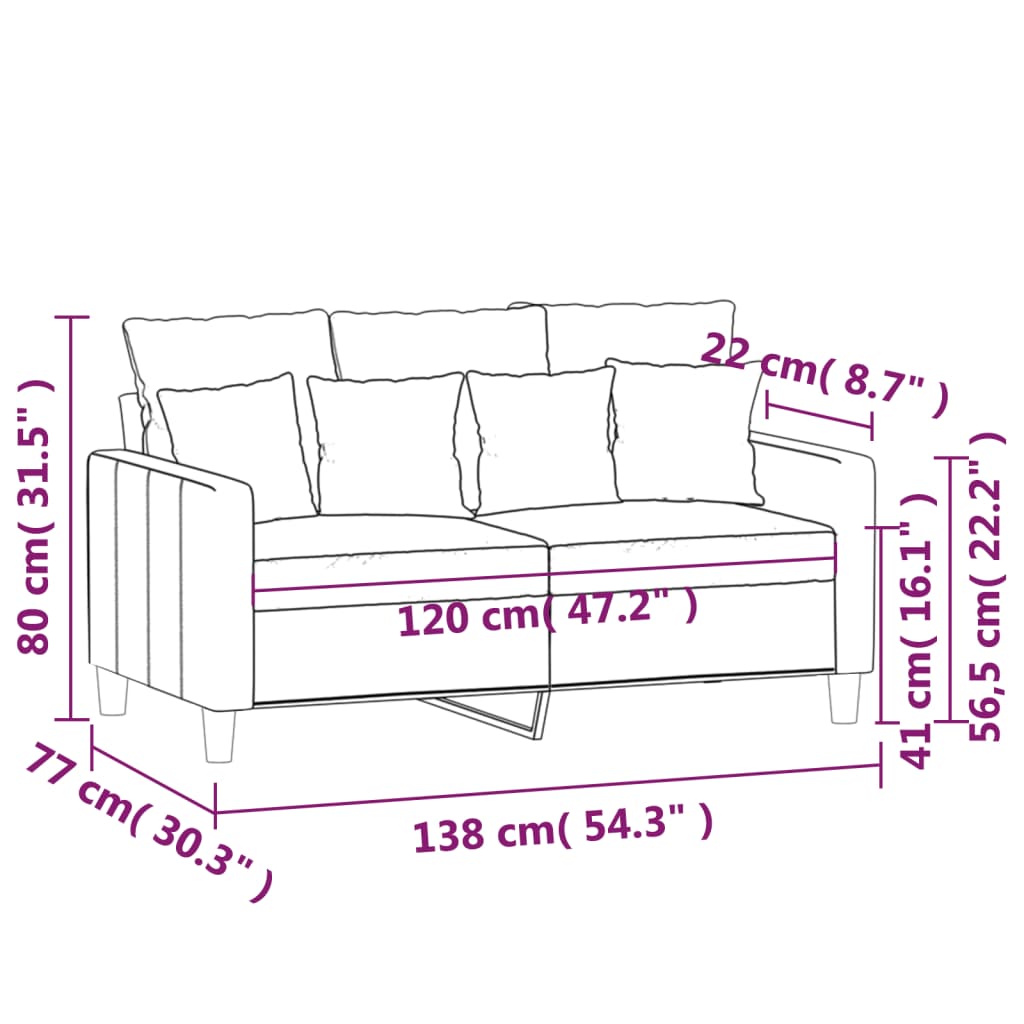 vidaXL divvietīgs dīvāns, vīnsarkans, 120 cm, samts