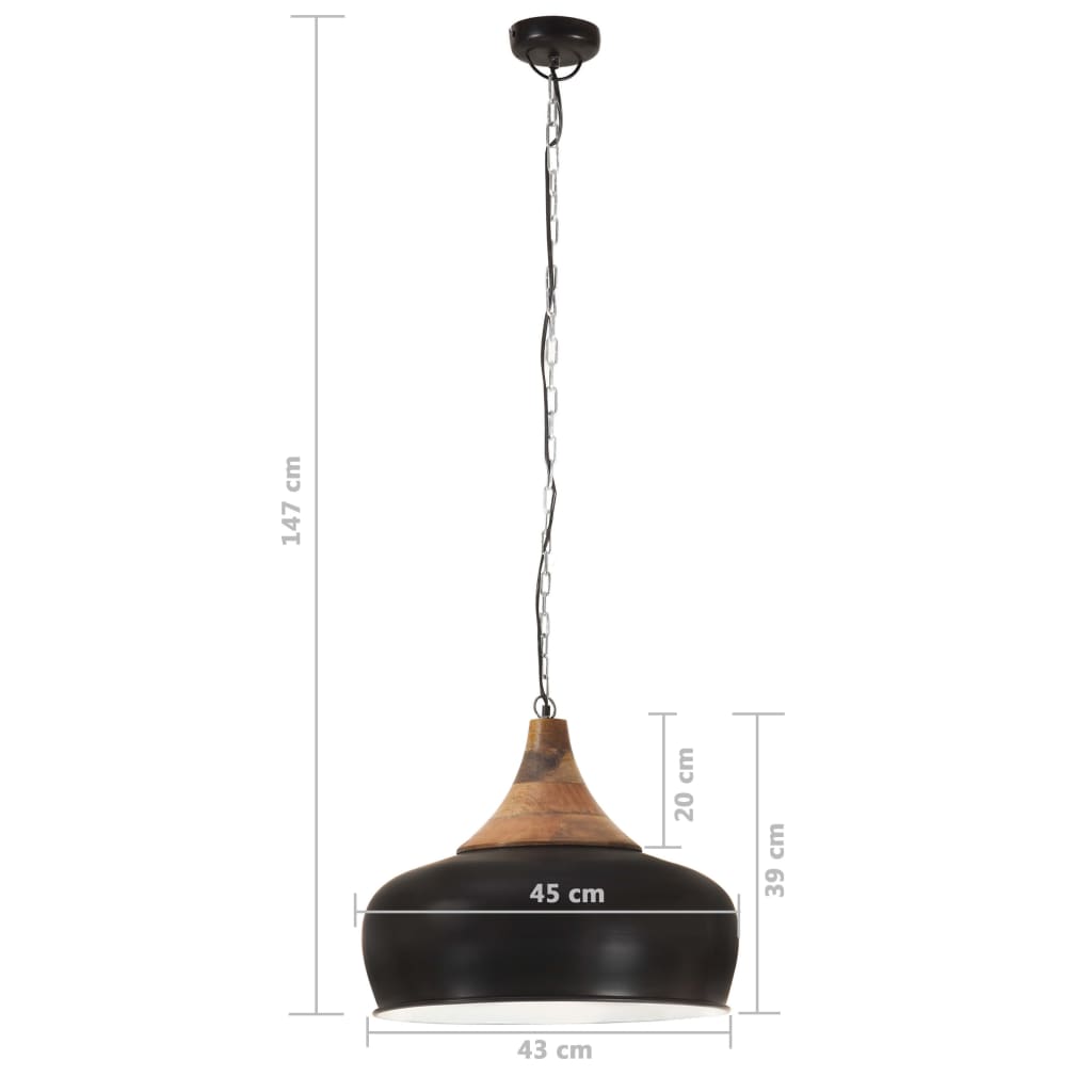 vidaXL griestu lampa, industriāla, melna, dzelzs, koks, 45 cm, E27
