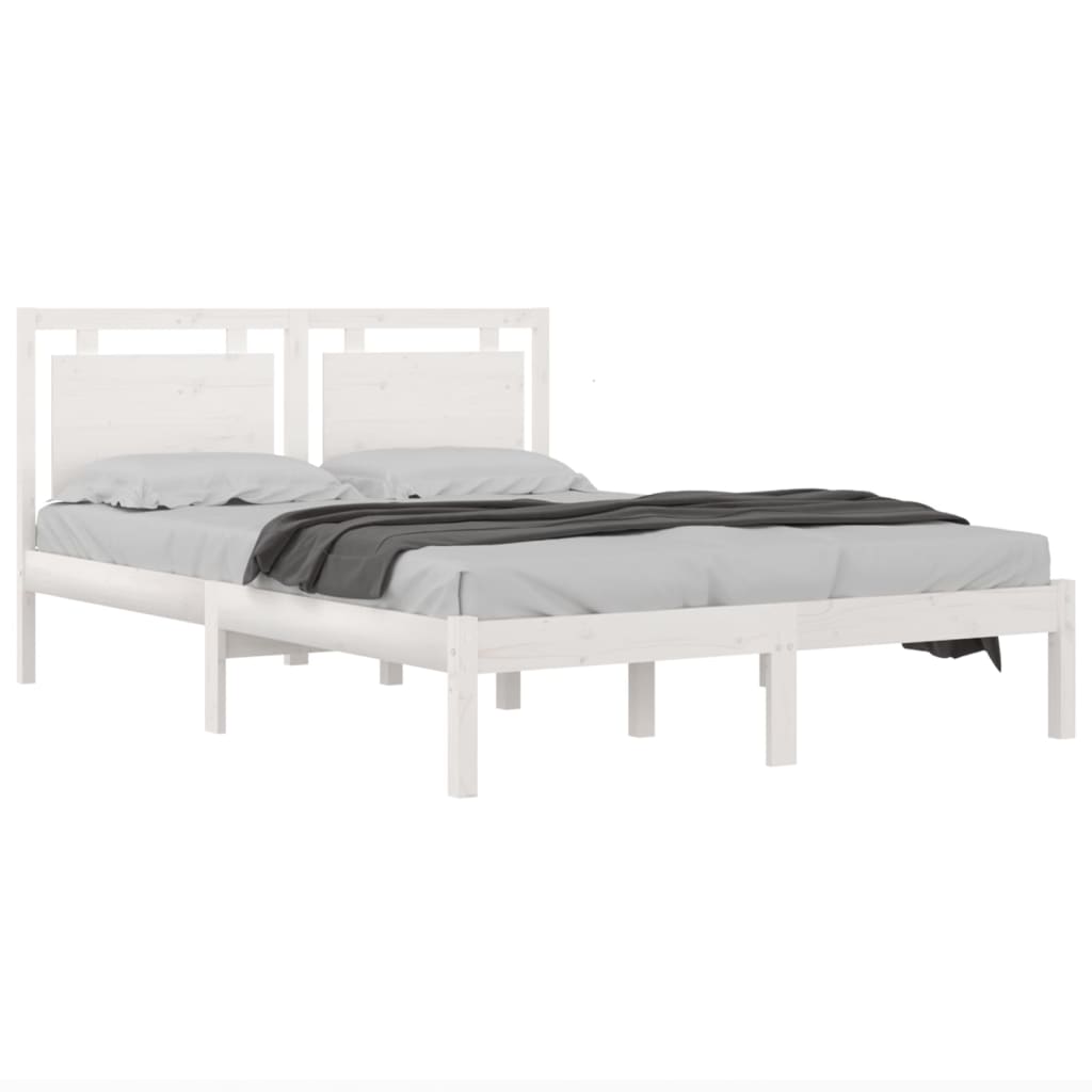 vidaXL gultas rāmis, masīvkoks, balts, 140x190 cm
