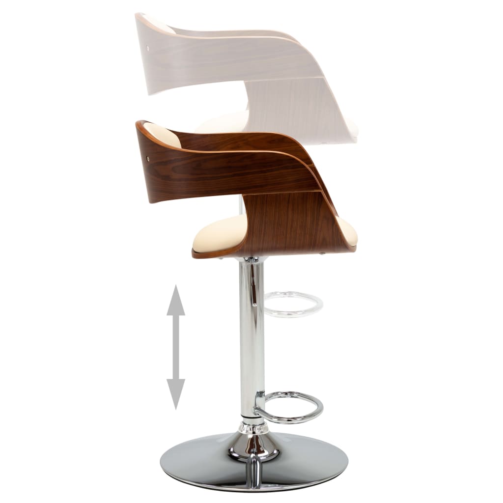 vidaXL bāra krēsli, 2 gab., izliekts koks, krēmkrāsas mākslīgā āda