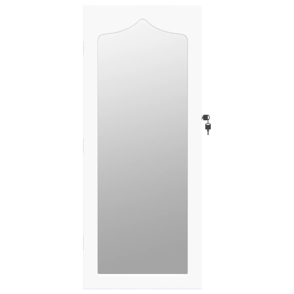 vidaXL sienas rotaslietu skapītis ar spoguli, balts, 37,5x10x90 cm