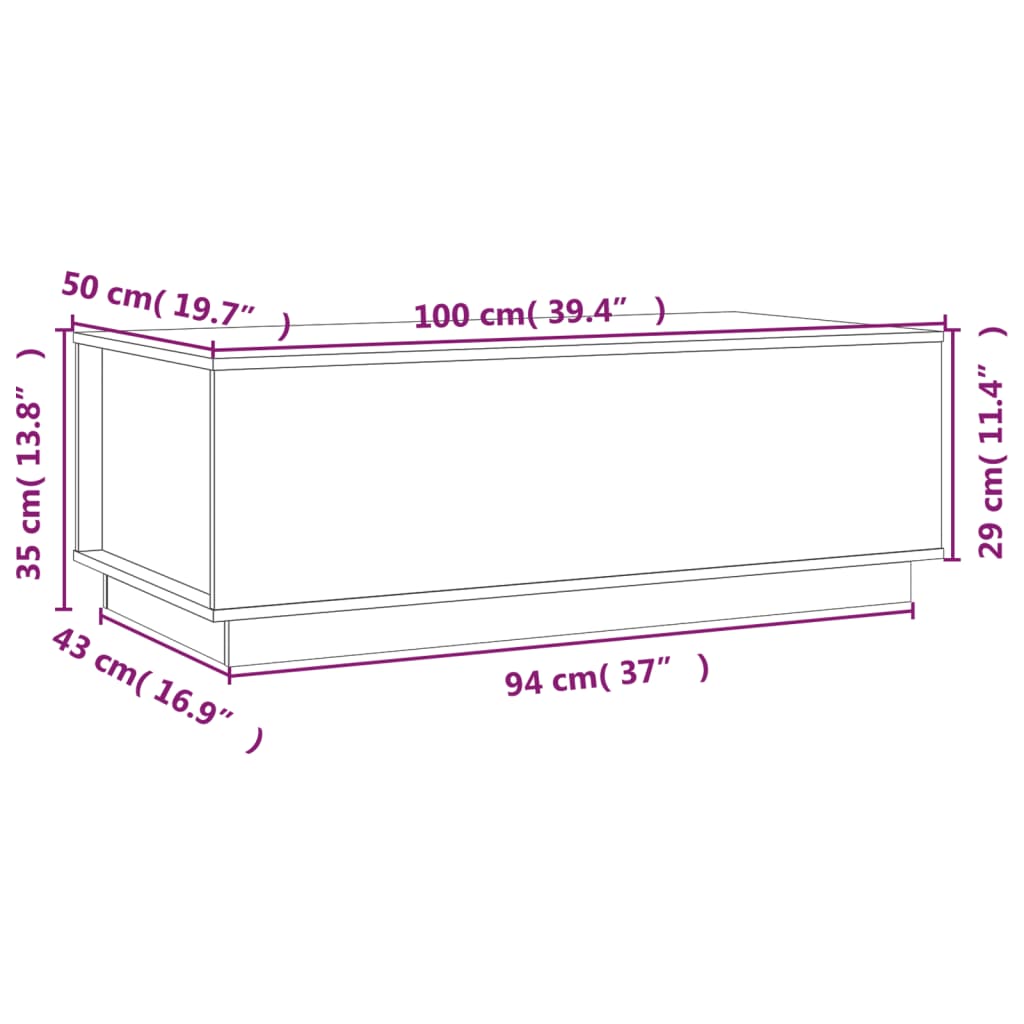 vidaXL kafijas galdiņš, balts, 100x50x35 cm, priedes masīvkoks