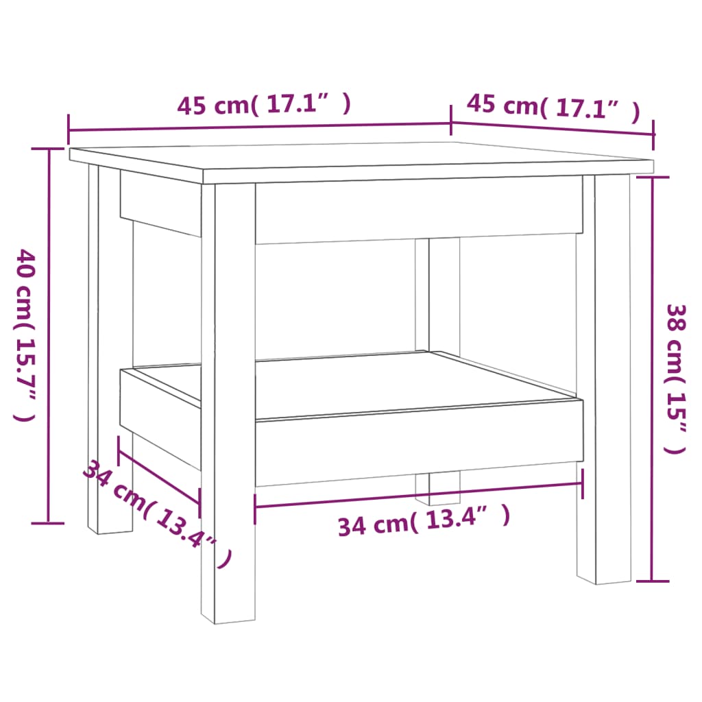 vidaXL kafijas galdiņš, 45x45x40 cm, priedes masīvkoks