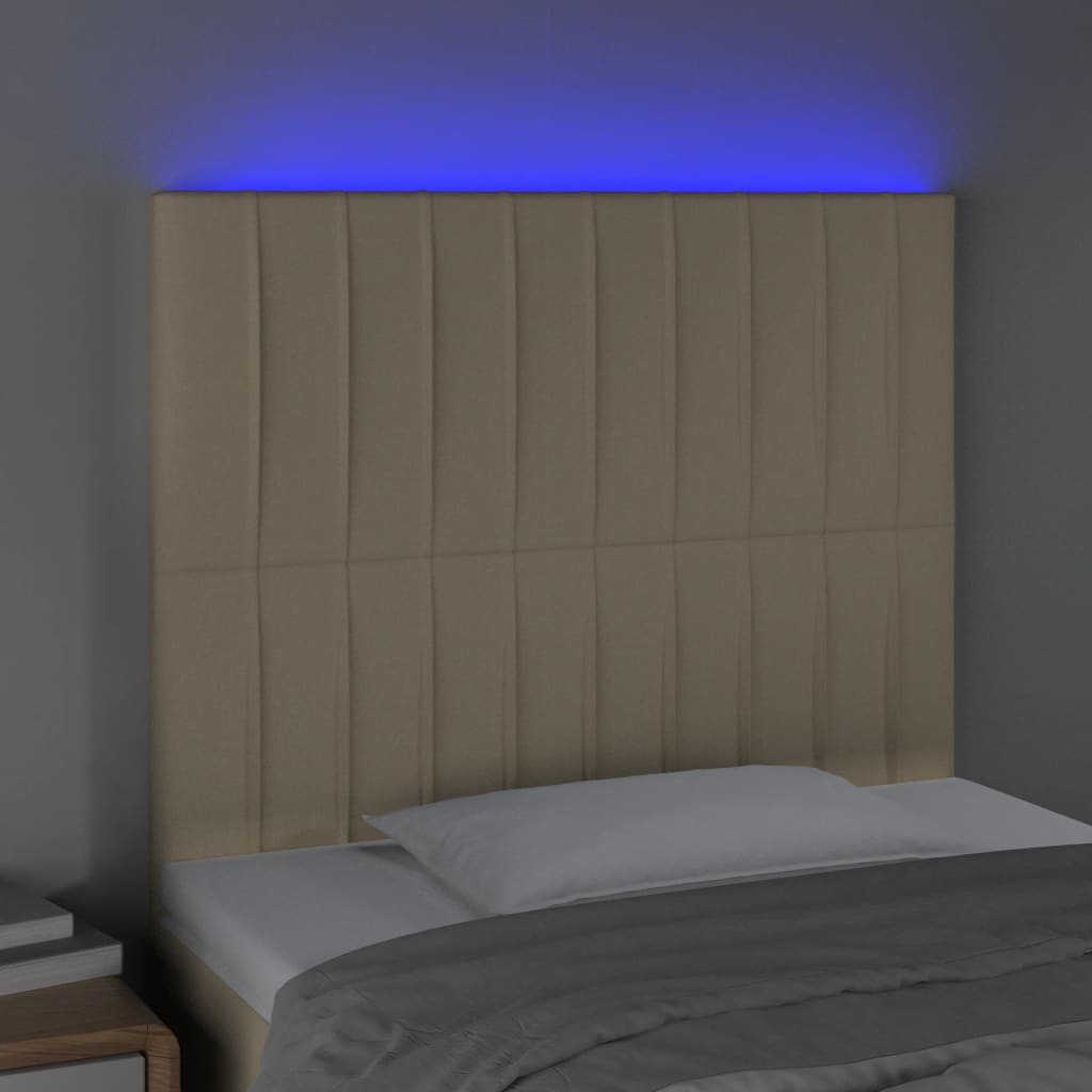 vidaXL gultas galvgalis ar LED, 80x5x118/128 cm, krēmkrāsas audums
