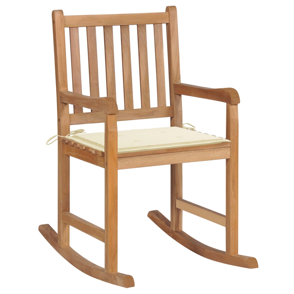 vidaXL šūpuļkrēsls ar krēmkrāsas matraci, masīvs tīkkoks