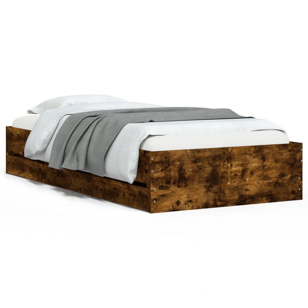 vidaXL gultas rāmis ar atvilktnēm, ozola, 75x190 cm, inženierijas koks