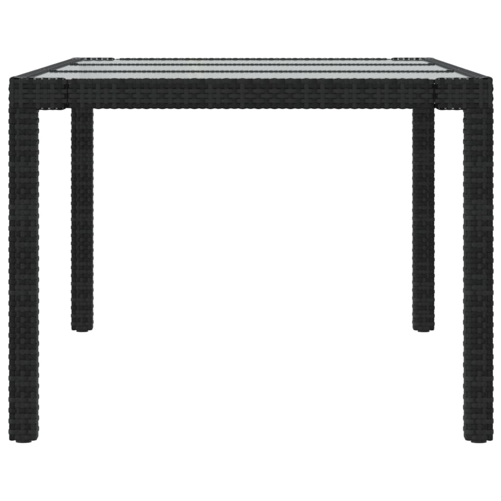 vidaXL dārza galds, 190x90x75 cm, rūdīts stikls, melna PE rotangpalma