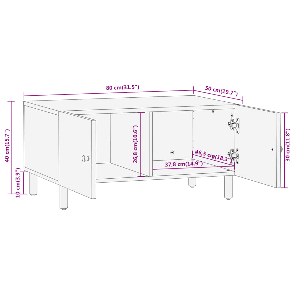 vidaXL kafijas galdiņš, 80x50x40 cm, akācijas masīvkoks