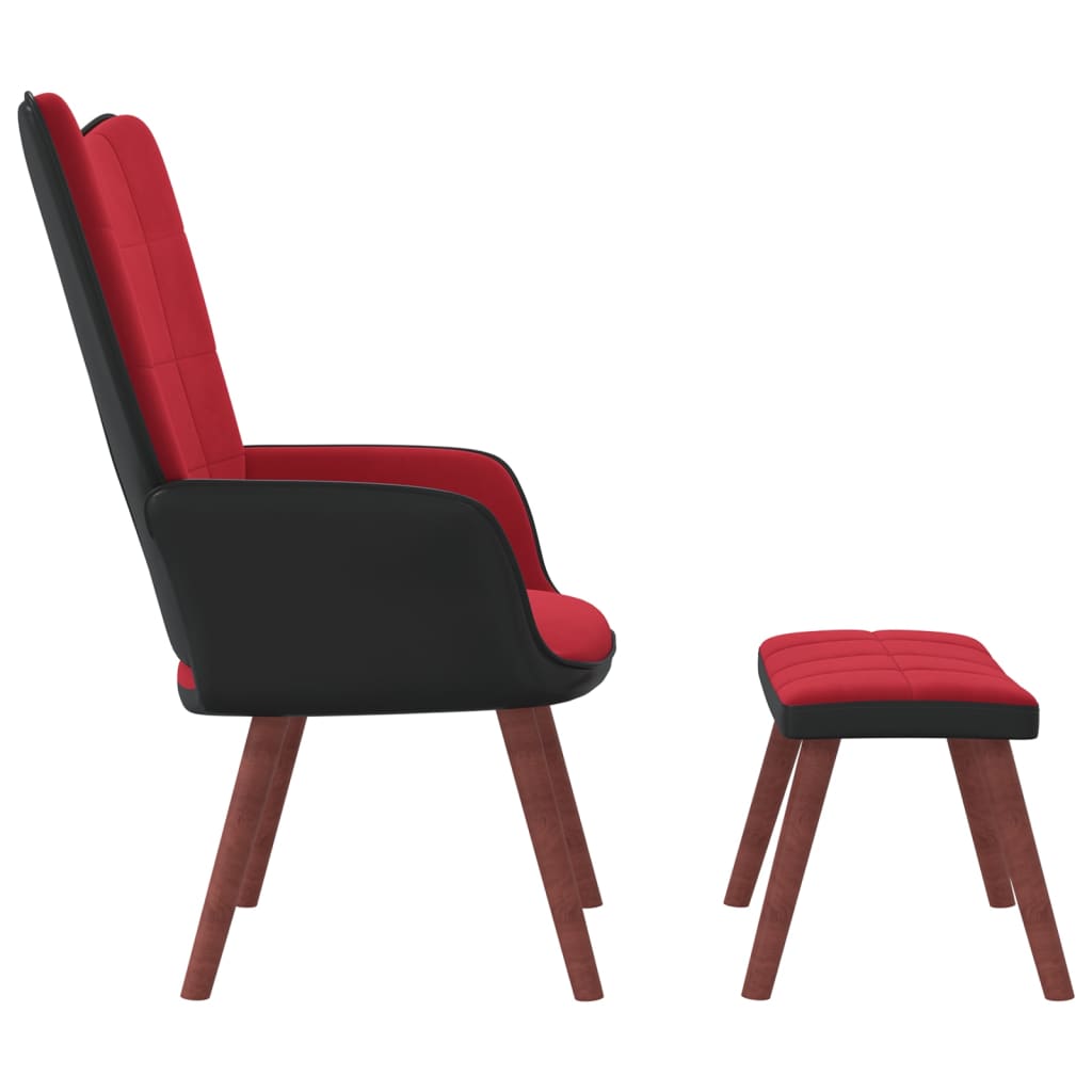 vidaXL atpūtas krēsls ar kāju balstu, vīnsarkans, samts un PVC