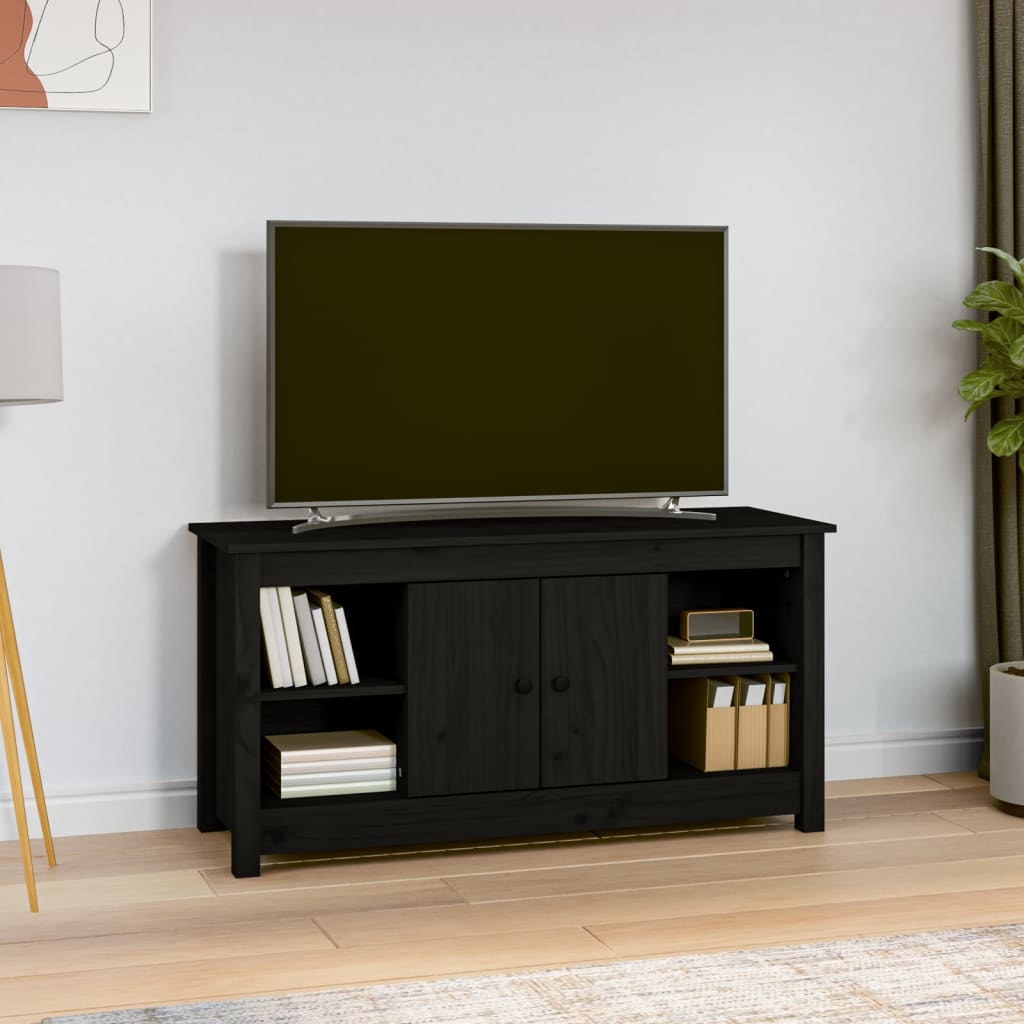 vidaXL TV skapītis, melns, 103x36,5x52 cm, priedes masīvkoks