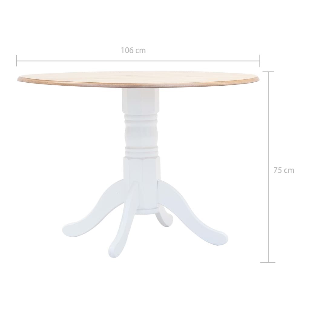 vidaXL virtuves galds, balts un brūns, 106 cm, masīvs gumijkoks