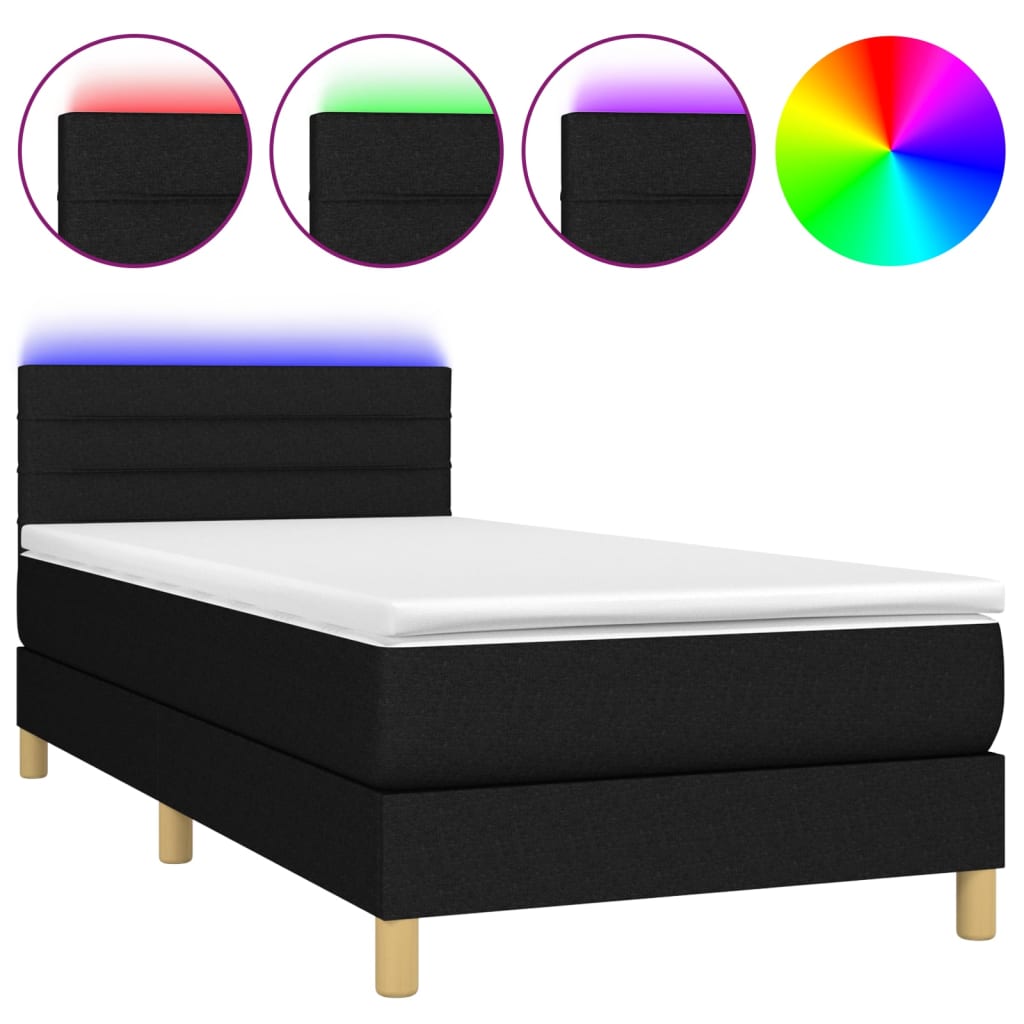 vidaXL atsperu gulta ar matraci, LED, melns audums, 100x200 cm